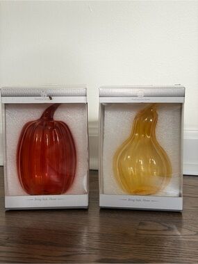 Huntington Home Orange Pumpkin and Yellow Gourd Glass Bud Vases